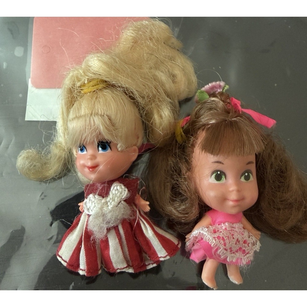 Vintage 1960s Mattel Liddle Kiddles Doll Lot 2 Blonde Brunette Original Clothes